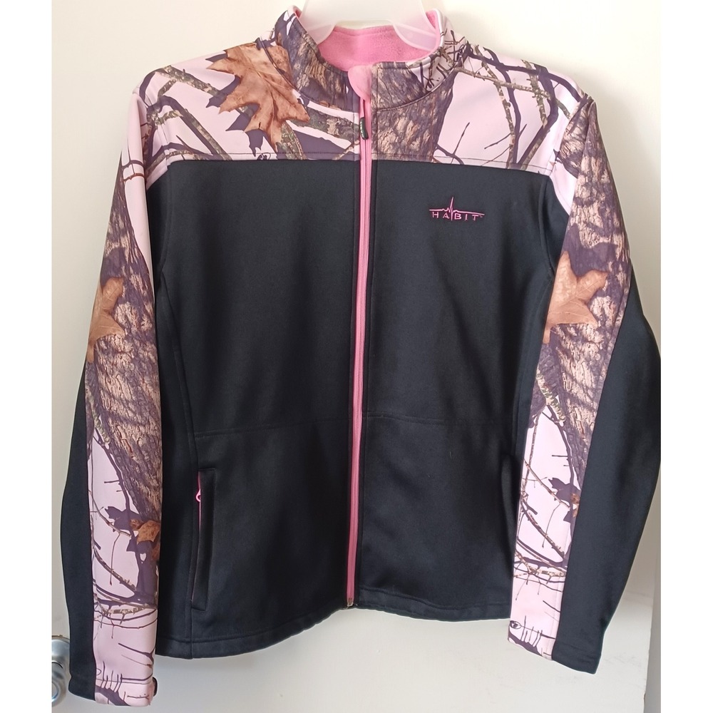 Habit Softshell Jacket Womens XL Pink Black Camo Fleece Lined Full Zip SS9003